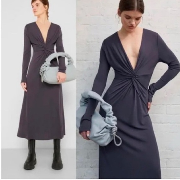 RAG & Bone Jules Jersey Twist Front Long Sleeve A-Line Slim Fit Midi Dress NEW - Picture 5 of 12